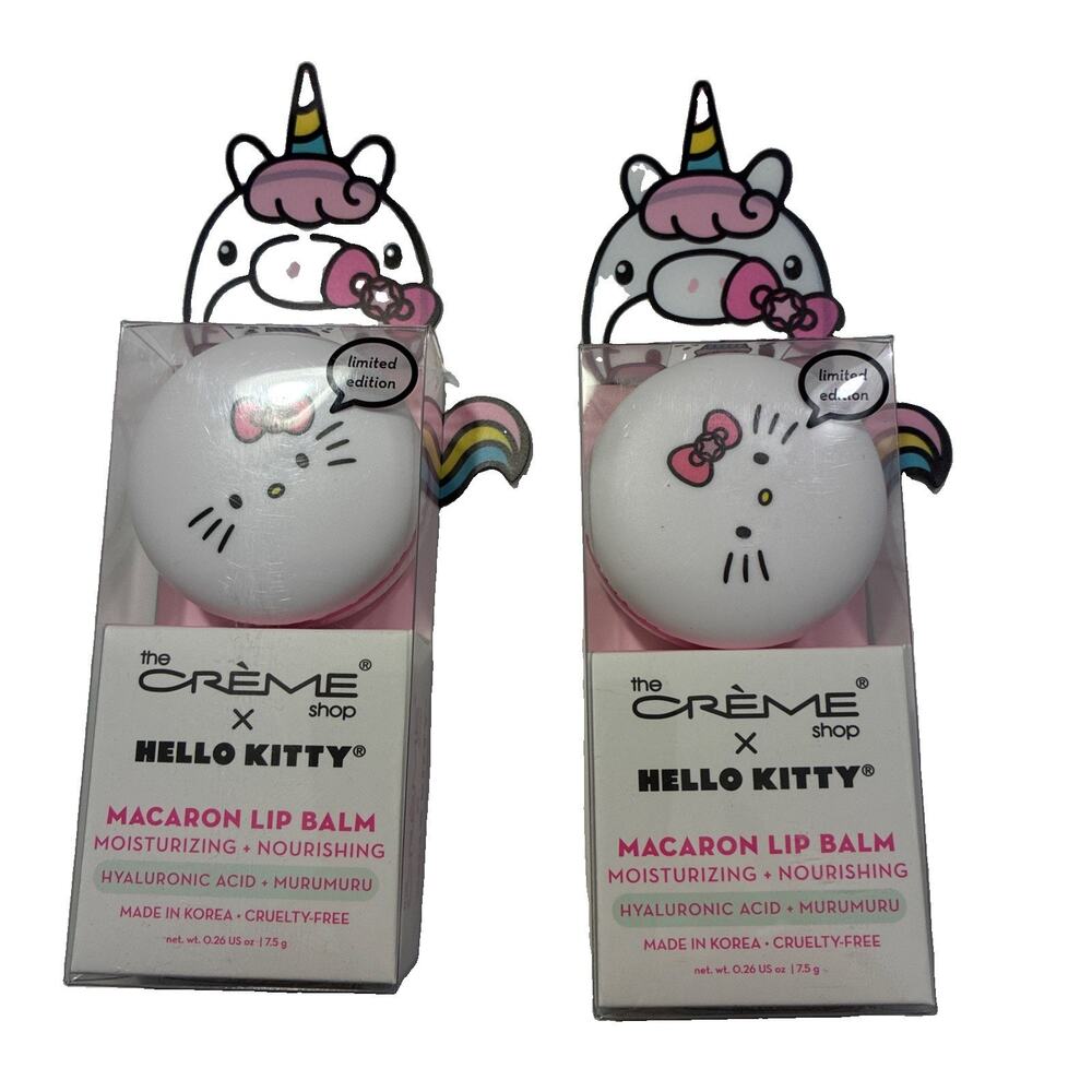 The Creme Shop Hello Kitty Unicorn Macaron Lip Balm Sweet Sprinkles 2pc Set NEW